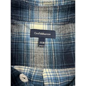 Croft & Barrow Men's 2XB Flannel Shirt Blue Plaid Long Sleeve Button Down Cotton